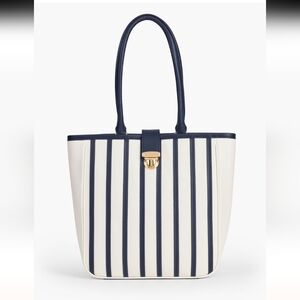 Talbots Nappa Leather Tote - Stripe, White and Navy